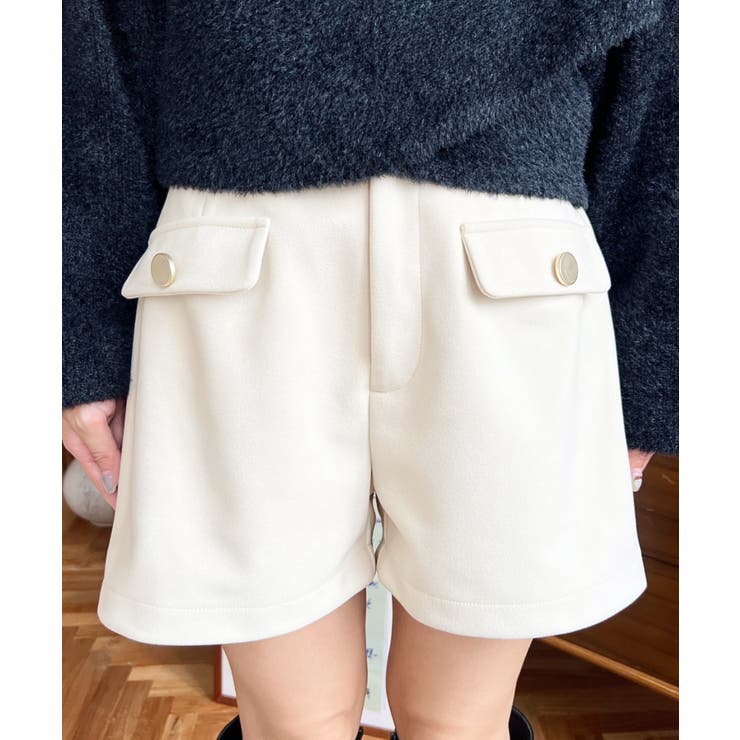 微起毛ウールライク金ボタンフラップショートパンツ | moment+ | 詳細画像8 