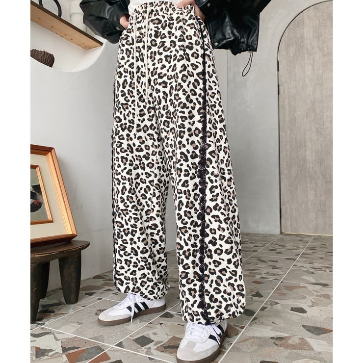 サイドレース切替レオパードスウェットパンツ | moment+ | 詳細画像2 