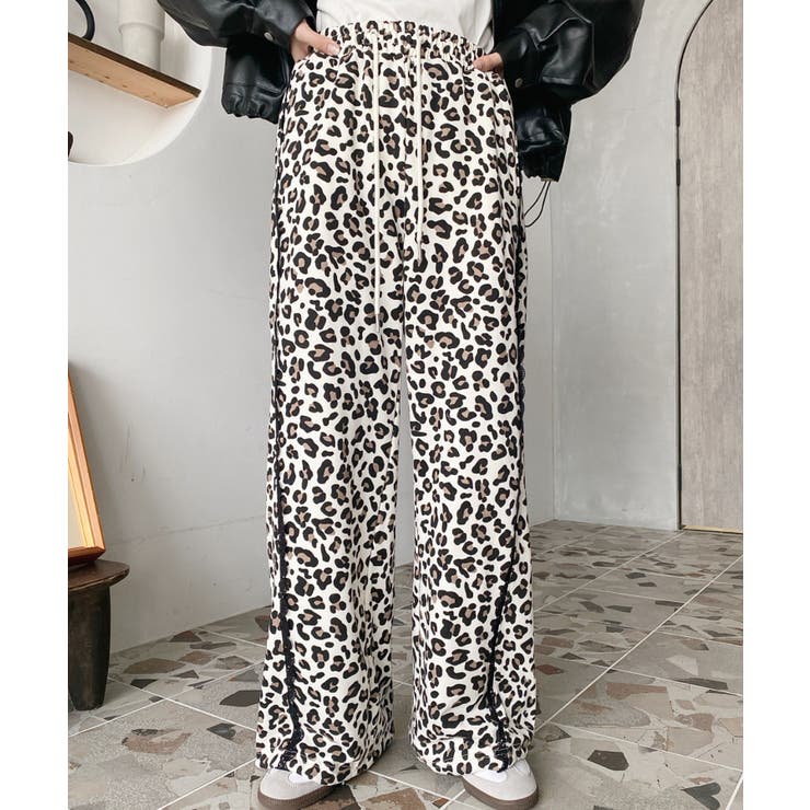 サイドレース切替レオパードスウェットパンツ | moment+ | 詳細画像4 