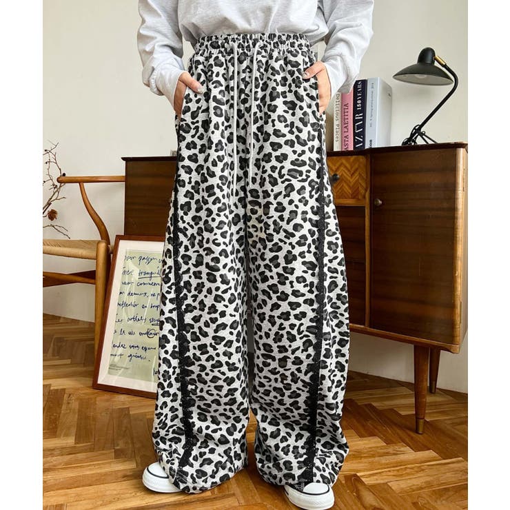 サイドレース切替レオパードスウェットパンツ | moment+ | 詳細画像7 