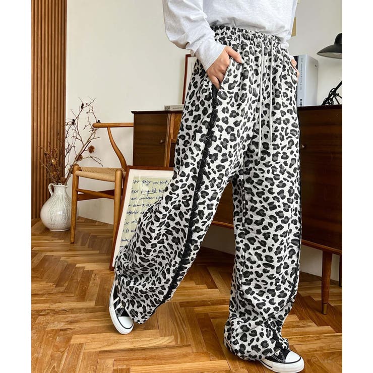 サイドレース切替レオパードスウェットパンツ | moment+ | 詳細画像9 