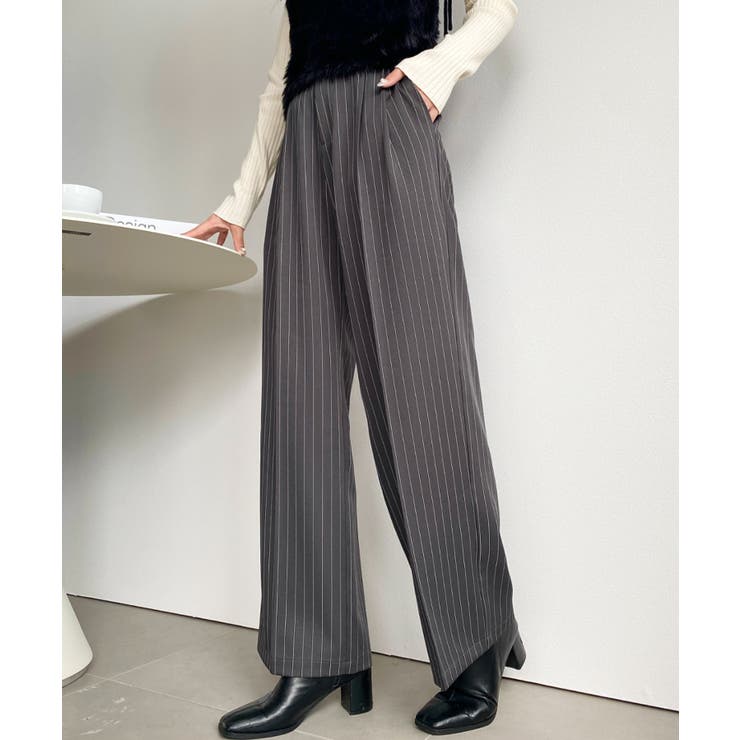 センタープレスツータックセミワイドストライプパンツ | moment+ | 詳細画像12 