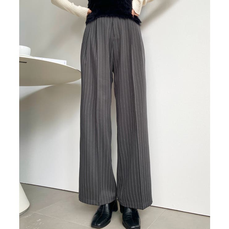 センタープレスツータックセミワイドストライプパンツ | moment+ | 詳細画像13 