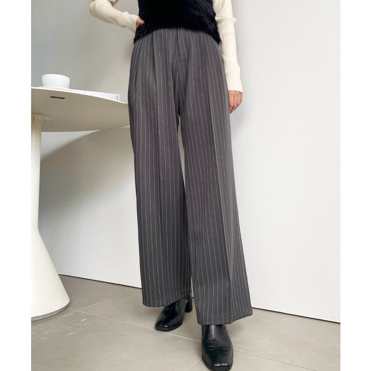 センタープレスツータックセミワイドストライプパンツ | moment+ | 詳細画像14 