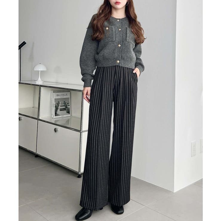 センタープレスツータックセミワイドストライプパンツ | moment+ | 詳細画像31 