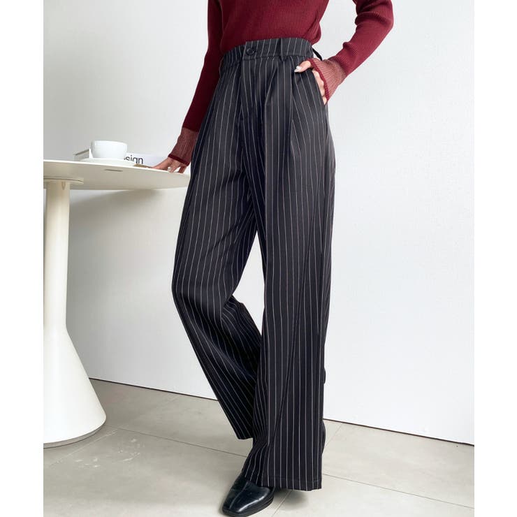 センタープレスツータックセミワイドストライプパンツ | moment+ | 詳細画像33 