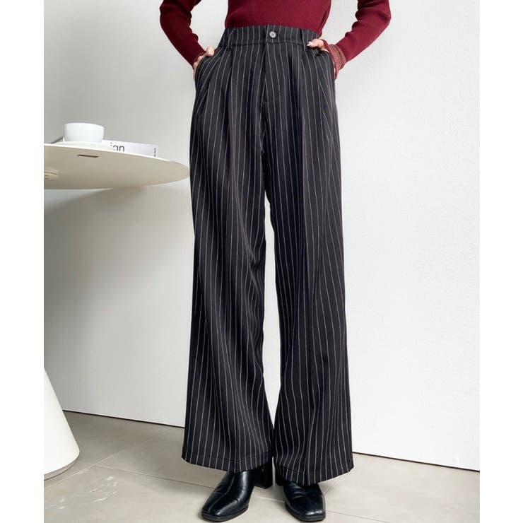 センタープレスツータックセミワイドストライプパンツ | moment+ | 詳細画像34 