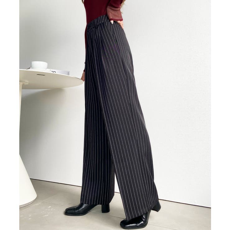 センタープレスツータックセミワイドストライプパンツ | moment+ | 詳細画像35 