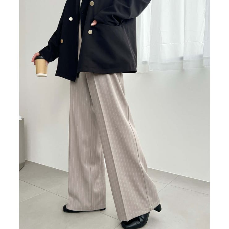 センタープレスツータックセミワイドストライプパンツ | moment+ | 詳細画像41 