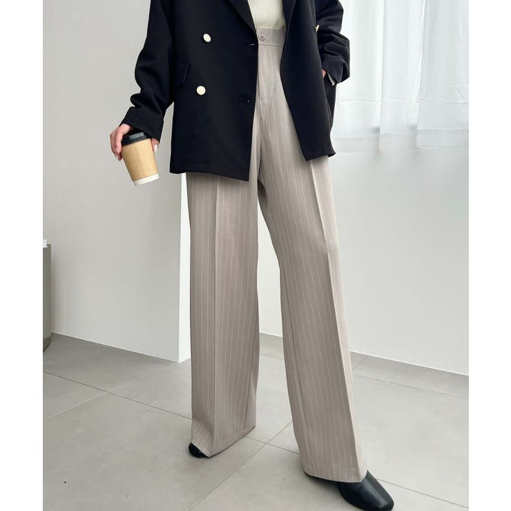 センタープレスツータックセミワイドストライプパンツ | moment+ | 詳細画像42 