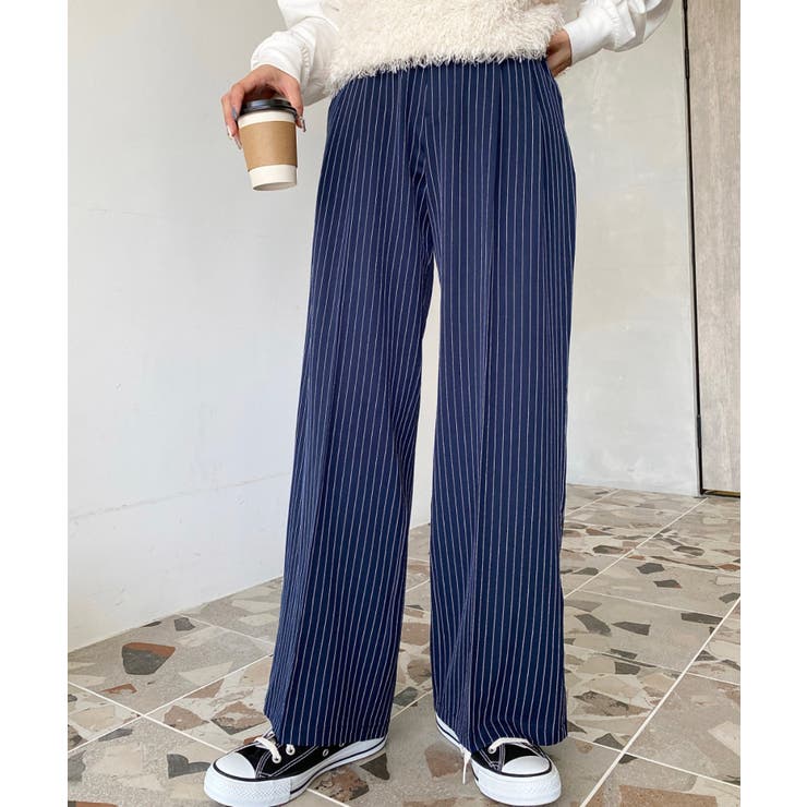 センタープレスツータックセミワイドストライプパンツ | moment+ | 詳細画像28 