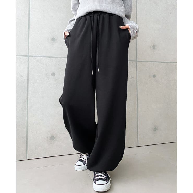 ブラック | 裏毛ストレートスウェットパンツ 綿100%ヘビーウェイト | moment+