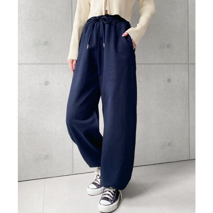 ネイビー | 裏毛ストレートスウェットパンツ 綿100%ヘビーウェイト | moment+