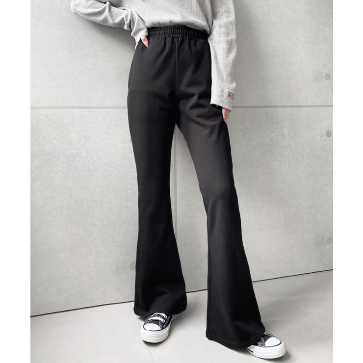 ブラック | 裏毛スウェットフレアパンツ 綿100％ヘビーウエイト | moment+