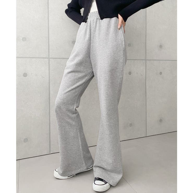 杢グレー | 裏毛スウェットフレアパンツ 綿100％ヘビーウエイト | moment+