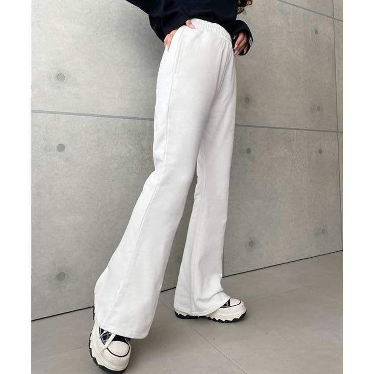 アイボリー | 裏毛スウェットフレアパンツ 綿100％ヘビーウエイト | moment+