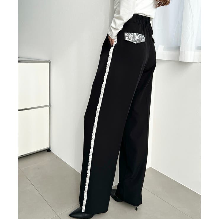 サイドレースハイウエストツータックセミワイドスラックスパンツ | moment+ | 詳細画像14 