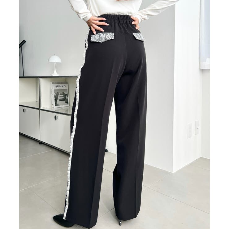 サイドレースハイウエストツータックセミワイドスラックスパンツ | moment+ | 詳細画像16 