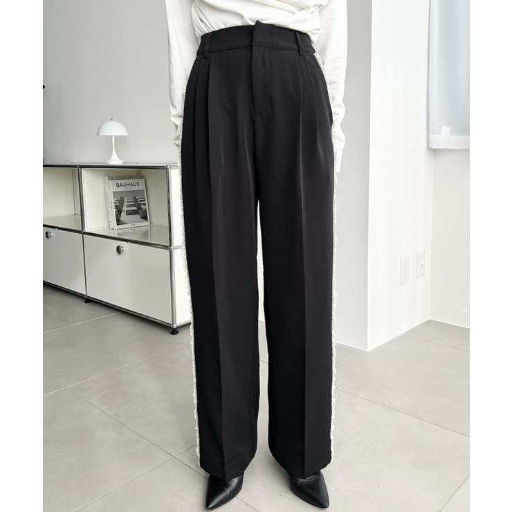 サイドレースハイウエストツータックセミワイドスラックスパンツ | moment+ | 詳細画像18 