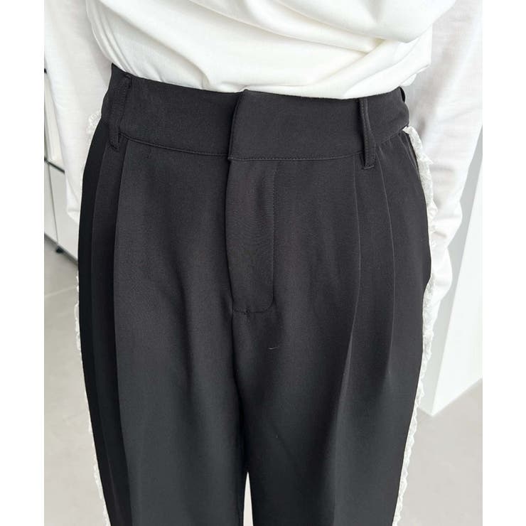 サイドレースハイウエストツータックセミワイドスラックスパンツ | moment+ | 詳細画像19 