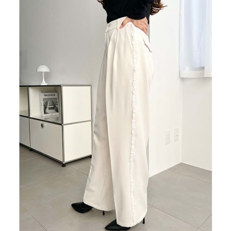 サイドレースハイウエストツータックセミワイドスラックスパンツ | moment+ | 詳細画像2 