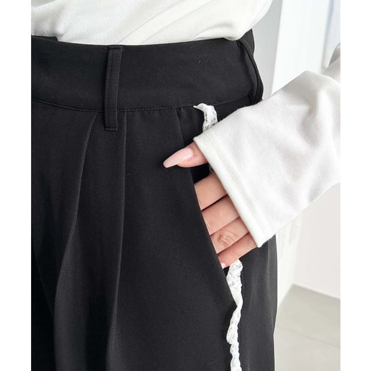 サイドレースハイウエストツータックセミワイドスラックスパンツ | moment+ | 詳細画像21 