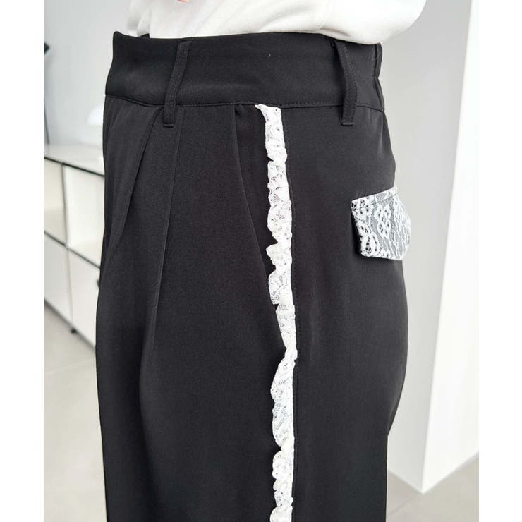 サイドレースハイウエストツータックセミワイドスラックスパンツ | moment+ | 詳細画像22 