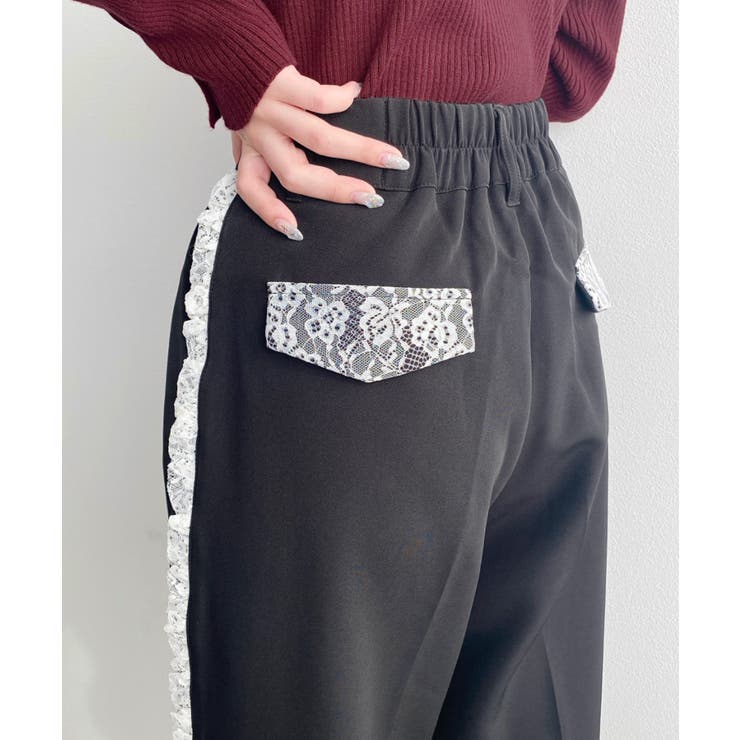 サイドレースハイウエストツータックセミワイドスラックスパンツ | moment+ | 詳細画像27 