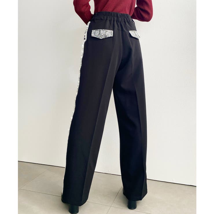 サイドレースハイウエストツータックセミワイドスラックスパンツ | moment+ | 詳細画像28 