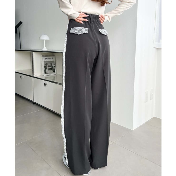 サイドレースハイウエストツータックセミワイドスラックスパンツ | moment+ | 詳細画像31 