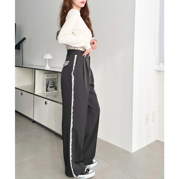 サイドレースハイウエストツータックセミワイドスラックスパンツ | moment+ | 詳細画像36 