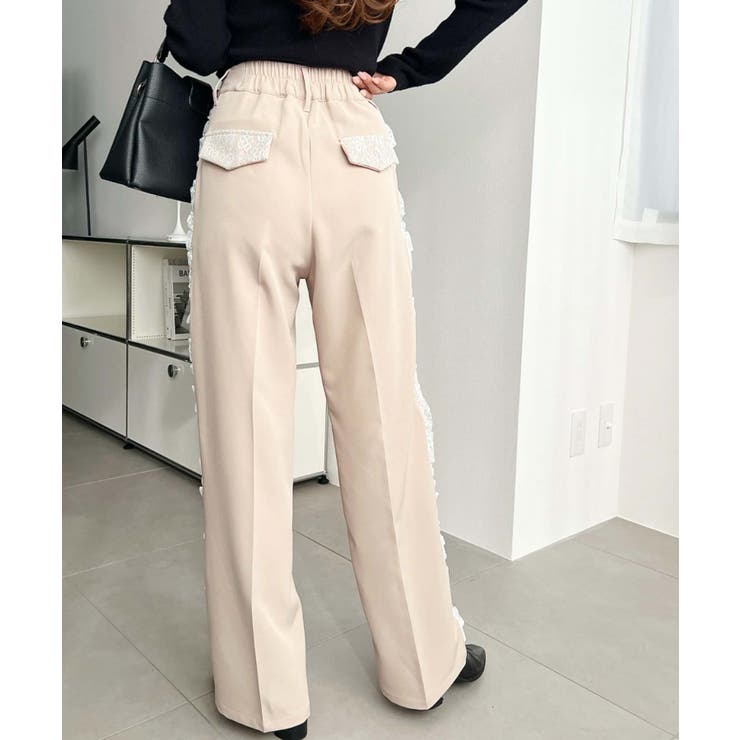 サイドレースハイウエストツータックセミワイドスラックスパンツ | moment+ | 詳細画像37 