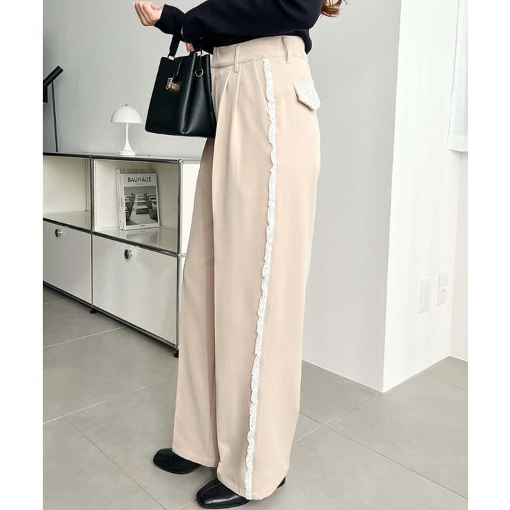 サイドレースハイウエストツータックセミワイドスラックスパンツ | moment+ | 詳細画像39 