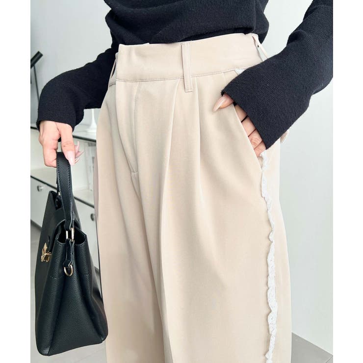 サイドレースハイウエストツータックセミワイドスラックスパンツ | moment+ | 詳細画像41 