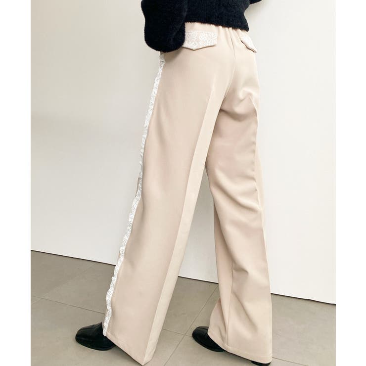 サイドレースハイウエストツータックセミワイドスラックスパンツ | moment+ | 詳細画像43 