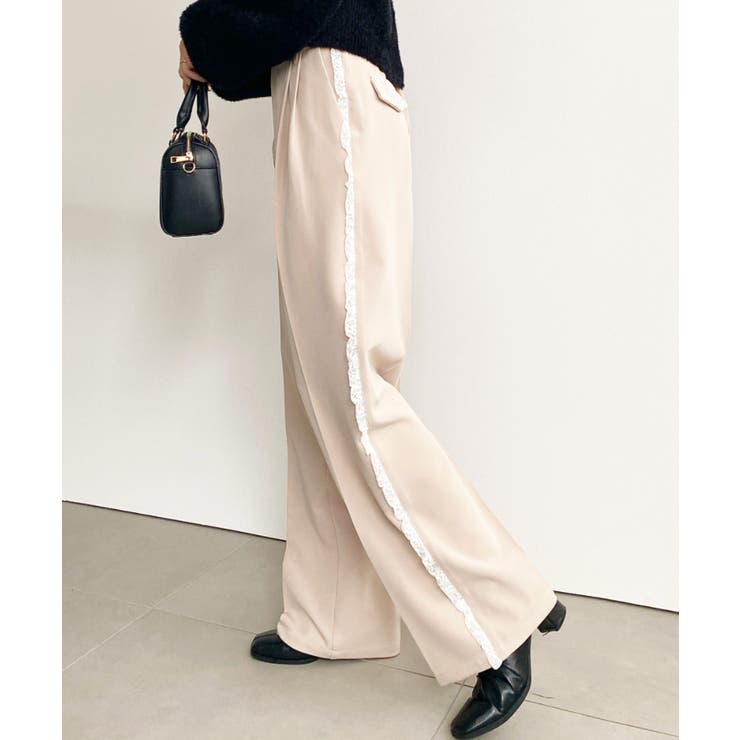 サイドレースハイウエストツータックセミワイドスラックスパンツ | moment+ | 詳細画像45 