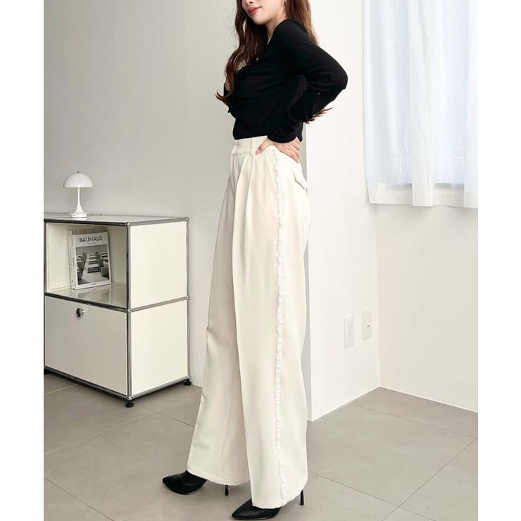 サイドレースハイウエストツータックセミワイドスラックスパンツ | moment+ | 詳細画像5 