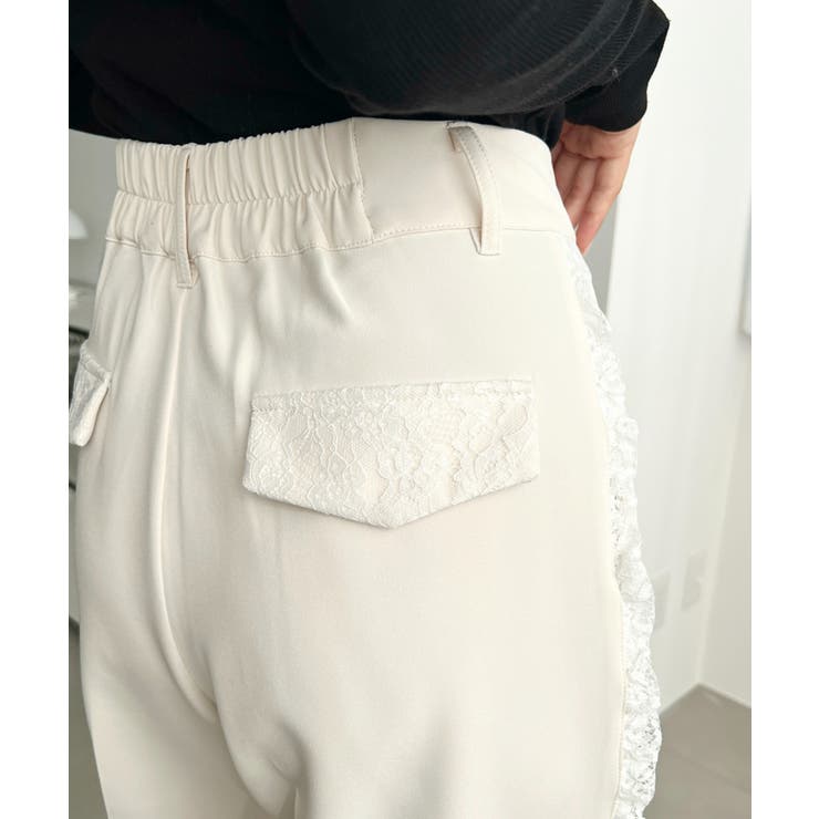 サイドレースハイウエストツータックセミワイドスラックスパンツ | moment+ | 詳細画像7 