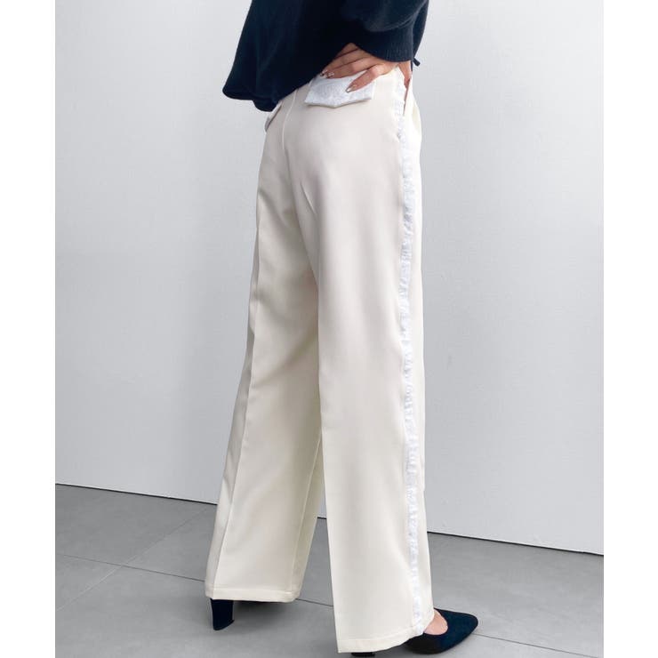 サイドレースハイウエストツータックセミワイドスラックスパンツ | moment+ | 詳細画像8 