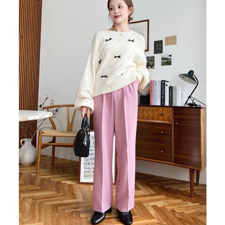 カットジョーゼットセンタープレスストレートスラックスパンツ | moment+ | 詳細画像63 