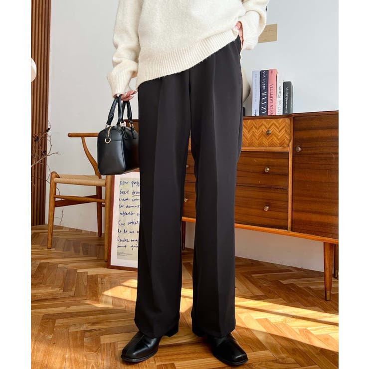 ブラック | カットジョーゼットセンタープレスストレートスラックスパンツ | moment+