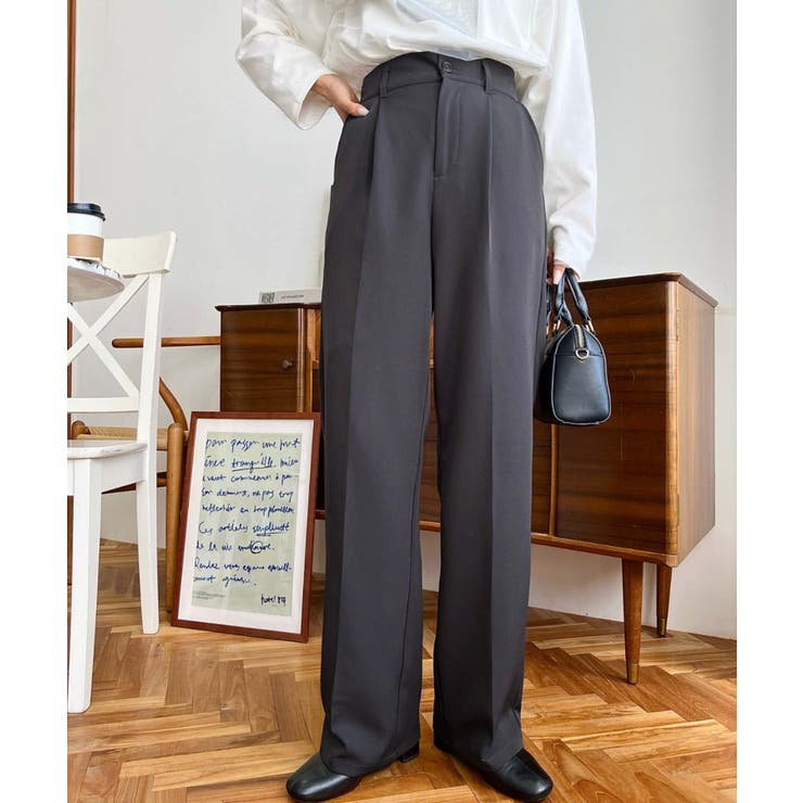 チャコールグレー | カットジョーゼットセンタープレスストレートスラックスパンツ | moment+