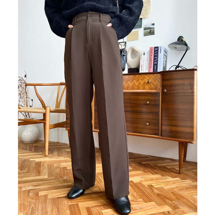 ブラウン | カットジョーゼットセンタープレスストレートスラックスパンツ | moment+