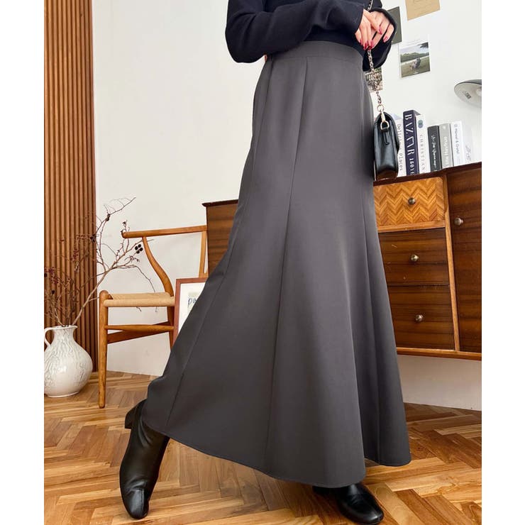 チャコールグレー | カットジョーゼットマーメイドフレアスカート | moment+