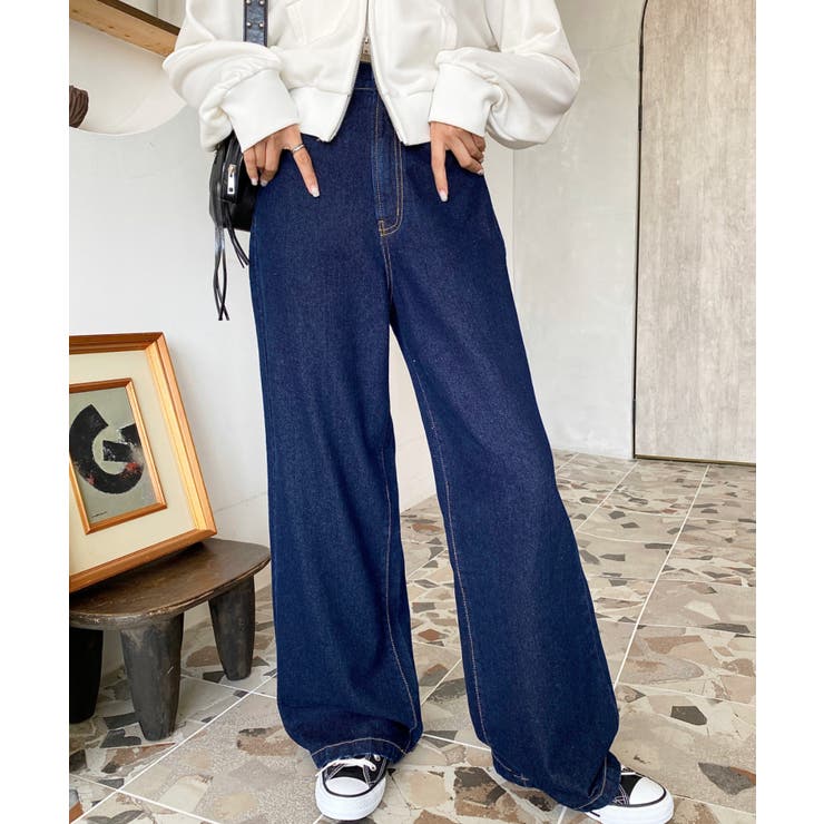 デニム＆ツイルハイウェストストレートパンツ | moment+ | 詳細画像14 