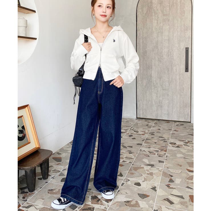 デニム＆ツイルハイウェストストレートパンツ | moment+ | 詳細画像15 