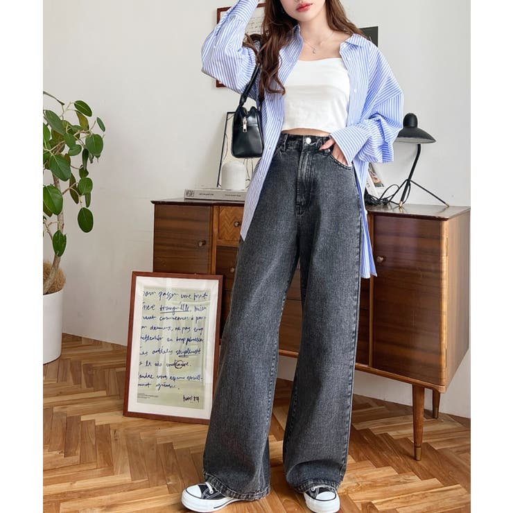 デニム＆ツイルハイウェストストレートパンツ | moment+ | 詳細画像19 