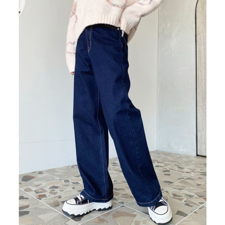 デニム＆ツイルハイウェストストレートパンツ | moment+ | 詳細画像3 