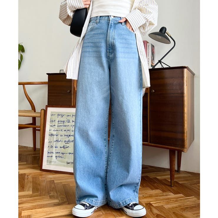 デニム＆ツイルハイウェストストレートパンツ | moment+ | 詳細画像47 