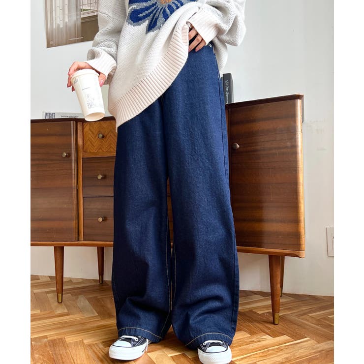 デニム＆ツイルハイウェストストレートパンツ | moment+ | 詳細画像5 